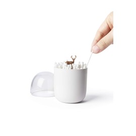 QUALY QL10220-BN Cotton Bud Organiser Recycled Plastic White / Brown 7 x 7 x 11.4 cm