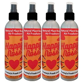 Happy Nose! Natural Plant-Based Air Freshener, Odor Neutralizer Spray for Home, Work, Pets, Vehicle, Smoke, Sports Equipment (Franny's Fresh Linen, 4 Pack)