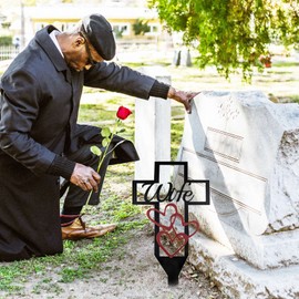 Oooct Cemetery Memorial Cross Stake for Wife, Wife Memorial Plaque Stake, Memorial Signs Marker for Wife Grave, Metal Cross Garden Stake Graves Cemetery Decorations (12X6 Inch)