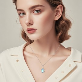 Sterlling Silver Moonstone Bee Necklace,Bumble Bees and Daisy Teardrop Blue Stone Pendant Jewelry Gifts for Women