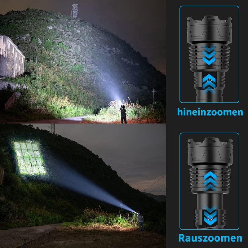 LED Flashlight USB Rechargeable Digital 120000lm High Luminous Flux Ultra