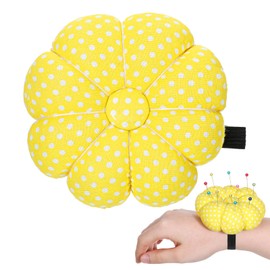 Wrist Pin Cushions for Sewing Cute Needle Cushions Push Pin Cushion Wristband Pincushions with Elastic Strap for Needlework Supplies DIY Crafts, Yellow Pumpkin Shape