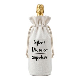 Divorce Wine Gift Bag, Funny Linen Burlap Champagne Bottle Cover with Drawstring, “(after) Divorce Supplies” Wine Bottle Bag for Divorce Party, Newly Single Celebration, Friend Divorce Gift