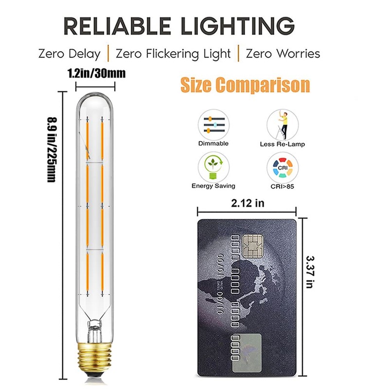 Leools T10 Led Long Bulbs 8W,E26 Dimmable Tubular Bulb,Equivalent 75