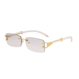 Flawless - Mens Fashion Gold Stylish Glasses Clear Lens Rectangular Retro Rimless Tinted Sunglasses for Women (Gold Marble Frame Clear Tinted Lens)
