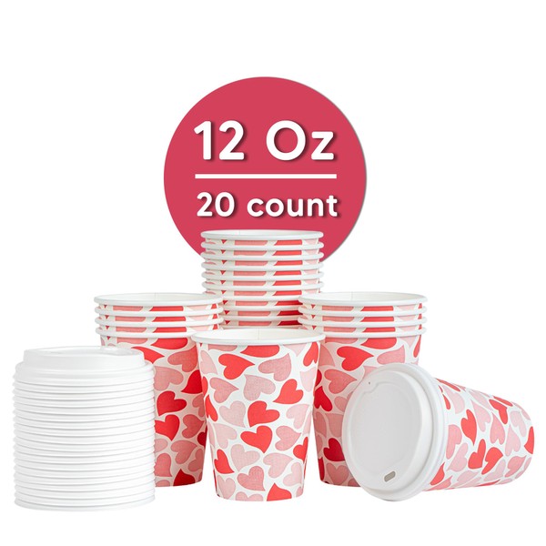 Restaurantware-Restpresso 12 Ounce Disposable Coffee Cups, 20 Valentine’s Day Cups