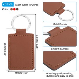 PATIKIL Leather Blank Keychains, 6Pcs Rectangle Leather Keychain Blanks Double Side Laser Engraving Key Chains for Embossing, UV-Printing, DIY Craft, 3 Color (Brown, Red, Coffee)