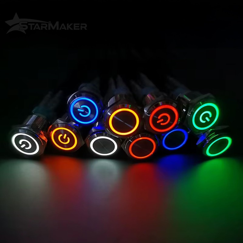 16mm 12V-24V DC 4A White Ring LED Lighted Metal Switch