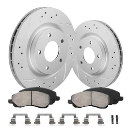 MOTOREVO Front Vented Brake Rotors and Brake Pads Compatible With Dodge Caliber 2007 2008 2009 2010 2011 2012 OE Drilled Slotted Anti-Rust Geomet Coated Brakes Rotors Ceramic Brake Pads (11.6in)294mm