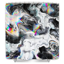 JAWO Black and White Marble Shower Curtain Cool Colorful Gouache Rainbow Gold Crack Shower Curtain Set, Abstract Waterproof Shower Curtain Marble, Hooks Included,72X72