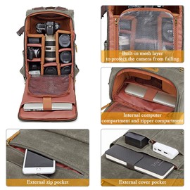 UBAYMAX Camera Backpack, DSLR/SLR Mirrorless Canvas Camera Bags Waterproof Camera Rucksack 15.6 inch Laptop Bag Travel Bag for Canon Nikon Sony Camera and Lens Tripod Accessories