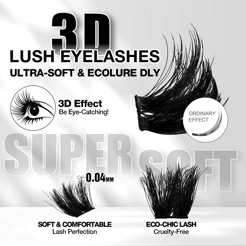 Lash Clusters Kit, DIY 3D Cluster Eyelash Extensions 10‑18mm,108pcs Fluffy