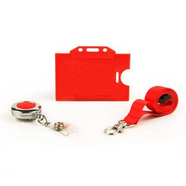 Retractable Badge Holder, Safety Breakaway Lanyard, and Rigid ID Card Holder Set (Red)