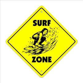 Surf Crossing Sign Zone Xing | Indoor/Outdoor | 14" Tall Plastic Sign Surfing Parking Surfer Wax Beach Boogie Board Lover Swim