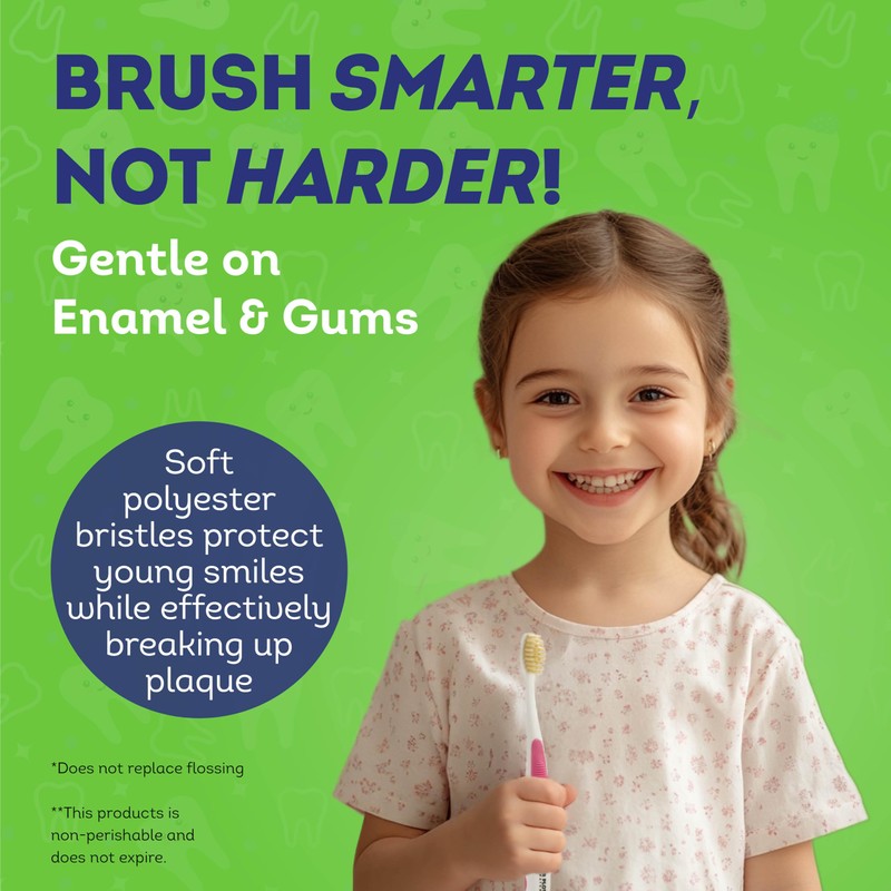 MOUTHWATCHERS Soft Childrens Flossing Manual Toothbrush, Set of 2 Pink