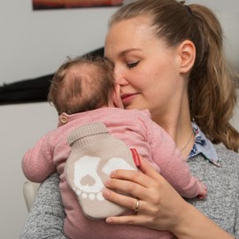 Hugo Frosch Mini Hot Water Bottle 0.2 L with Knitted Cover Light Brown Feet