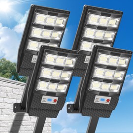 Solar Lights Outdoor Waterproof 4 Pack, Flood Lights Motion Sensor Solar Powered, Dusk to Dawn Outdoor Lighting Remote Control, Street Security Wall Lamp Exterior for Outside Garden Patio Yard