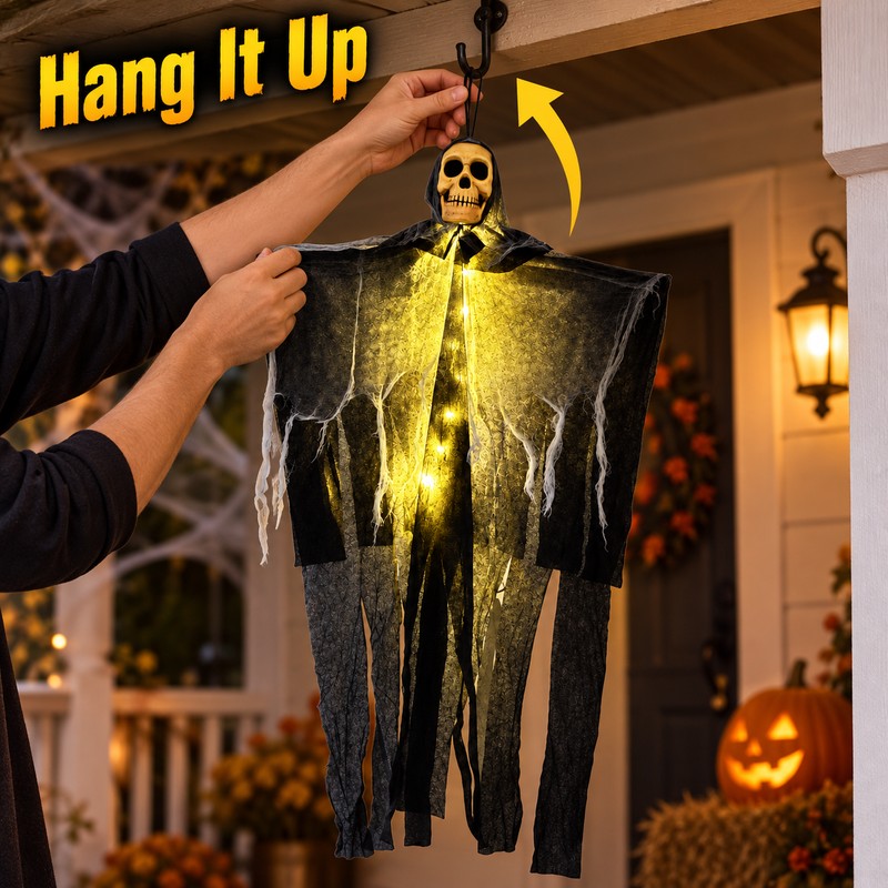 1pc Halloween Glowing Skull Skeleton Ghost Decoration, Hanging Gauze Ghost