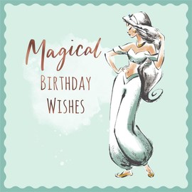 Magical Birthday Wishes Greeting Card, Illustrated Design, Mint Green and Rose Gold. Jasmine Aladdin Greeting Card