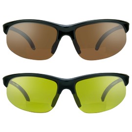 proSPORT Bifocal Reading Sunglass Reader Men Women +2.00 w/Strap Half Rim Sport Blue Light Blocker & Night Yellow Lenses