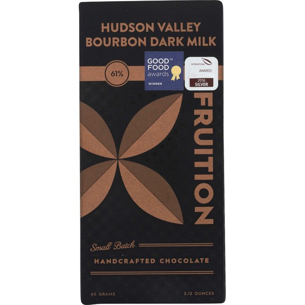 Fruition Chocolate Works, Chocolate Bar Hudson Bourbon Dark Milk 61%, 2.12 Ounce