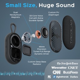 TREBLAB HD-Go - Ultra Portable Hand Held Speaker with Clip, 7W Power with Bass, 16H Playtime, IPX7 Waterproof, Built-in Mic, Compact & Lightweight, USB-C Charging – Small Speaker Bluetooth Wireless