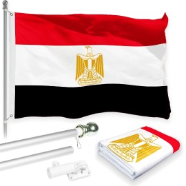 UD_G128 Combo Pack: 6 Feet Tangle Free Spinning Flagpole (Silver) Egypt Egyptian Flag 3x5 ft Printed 150D Brass Grommets (Flag I