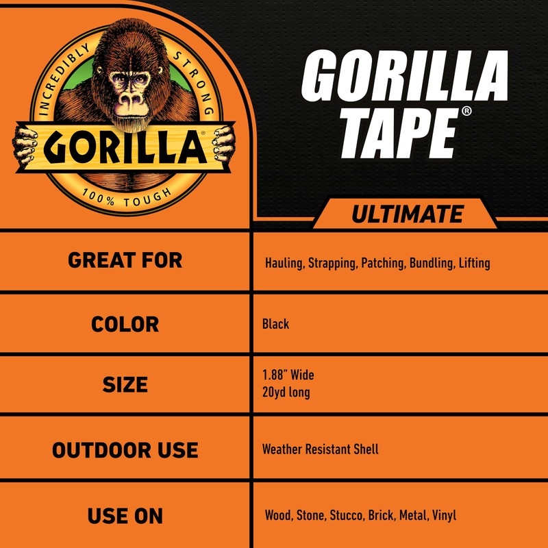 Ultimate Gorilla Tape, High Tensile Cloth with Double-Thick Adhesive for