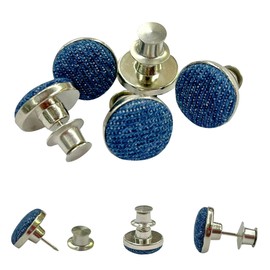 AMORNPHAN 5 Sets Denim Fabric Cover Jeans Pins Button No Sew Metal Replacement Detachable Instant 17mm Buttons Adjustable Clips Snap to Extend or Reduce for Jean Pants Buttons Kit (Blue)