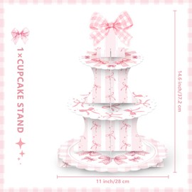 Pink Bow Cupcake Stand Pink Bow Birthday Decorations 3-Tier Pink Cupcake Holder Bow Dessert Stand Tower for Women Girls Wedding Bachelorette Baby Shower Coquette Theme Birthday Party Decorations
