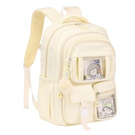 DIMPORY School Backpack for Girls, 15.6 Inch Laptop School Bags for Middle Students-Kindergarten Elementary College Backpacks,Large Backpack for Teen Girl Students Casual Travel Daypacks-Beige