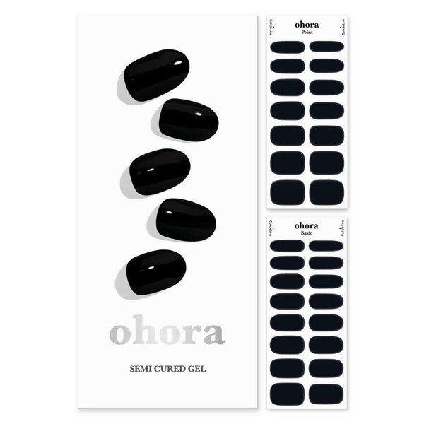 ohora (N Onyx) Semi-cured Gel Nail Strips - Works with All Nail Lamps, Salon Quality, Durable, Easy to Apply and Remove - Includes 2 Prep Pads - Black