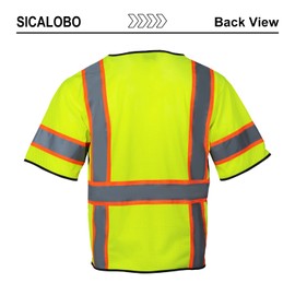 Sicalobo Men's High Visibility Safety Mesh Vest with 10 Pockets,Hi Vis ANSI Class 3 Reflective Work Vests Zipper Front Workwear for Men(Yellow,3XL)