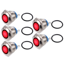 X AUTOHAUX 5 Pcs LED Indicator Light 16mm 12V AC DC Metal Shell Waterproof Pilot Dash Signal Lamp for Car Truck Boat Internal Red