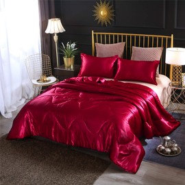 A Nice Night Satin Silky Soft Quilt Sexy Luxury Super Soft Microfiber Bedding Comforter Set Full/Queen, Light Weighted (Red, Queen(88-by-88-inches))