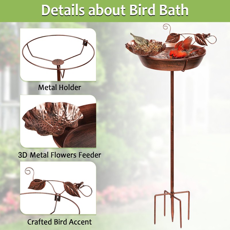 Echaprey Metal Bird Bath Outdoor Removable Bowl Heavy Duty Rustproof