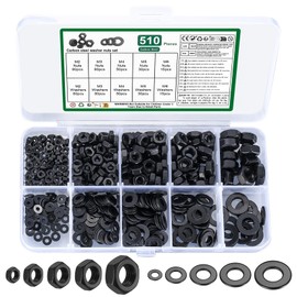 510 Pcs M2 M3 M4 M5 M6 Black Hex Nuts Set and Flat Washers for Screws: 255 Self Locking Nuts Assortment + 255 Metal Washer Assorted washers, Hex Lock nuts Captive Nut and Lock Washer Spacers