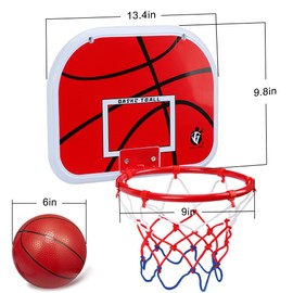 Mini Red Basketball Hoop Set, Over The Door Hoop Set with 3 Mini Replacement Rubber Basketballs for Kids Adults Home Office Dorm Door & Wall, ABS Backboard Metal Rim Goal Sport Party Activity