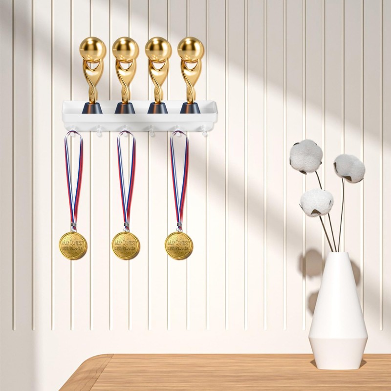 Operitacx Medal Hanger Display, Wall-Mounted Trophy Shelf with Hooks Medal
