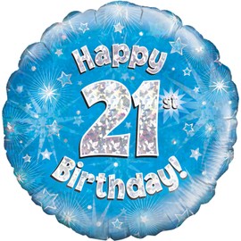 Oaktree UK Oaktree 18" Happy 21st Birthday Blue Holographic, Aluminium, One Size