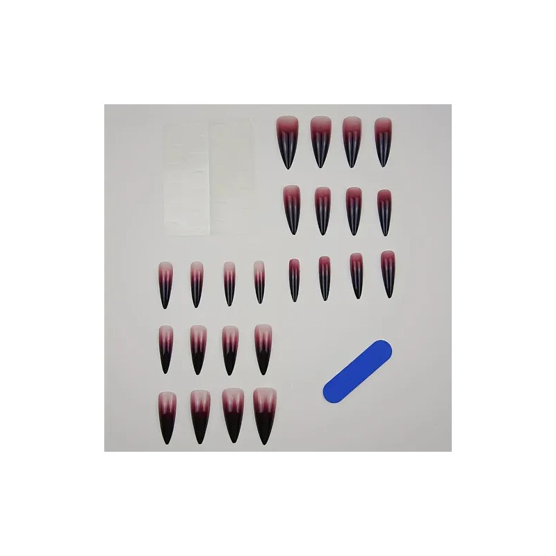 24 Pcs Postizas Largas Punta Afilada Degradado Negro Y Rojo