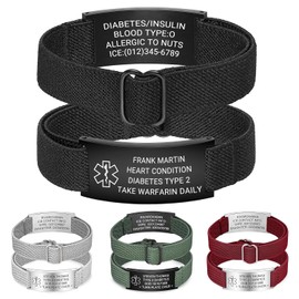 Pulsera personalizada de alerta médica, pulsera de identificación de acero inoxidable personaliza...