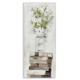 Stupell Industries White Floral Bouquet on Distressed Books Watercolor, Designed by Stellar Design Studio Wall Art, 10x24, Canvas