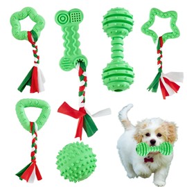 Bambinom Puppy Chew Toys, 6 Pcs Teething for Small Breed, Soft Rubber Cute Green Dog Toys, Eco-Friendly, Teeth Cleaning, Interactive Tiny Toys for Small Dog,(Basket not Included)
