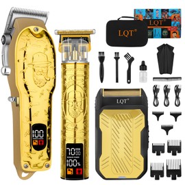 LQT Professional Hair Clipper Set for Men Electric Shaver Razor Cordless Hair Cutting Barber Clippers Beard Trimmer Men’s Grooming Kit Gifts for him (Gold)