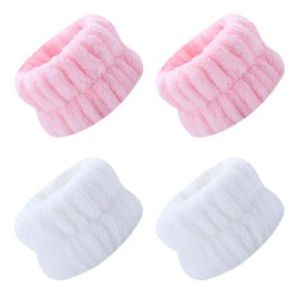 Zimoer Women's Cosmetic Hair Band, Pack of 3, Headbands & Wrist Guards, Pink & White, Flannel, Elastic, Universal, Perfect for Spa, Makeup, Sports, Shower & Yoga