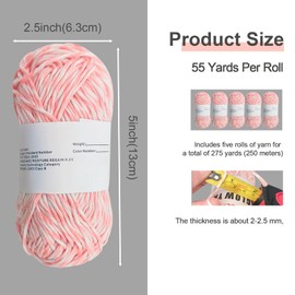 5pcs Glow in The Dark Variegated Yarn,Acrylic Yarn for Crocheting,uminous Yarn,DIY Craft, Yarn,Luminous Yarn for Woven Pendants, Accessories and Other Small Items.55 Yards Per Roll. (Pink)
