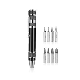 Wumio Pen Driver, Set of 8 Tips, Black, Multi-Tool, Plus Negative, Precision Screwdriver, Magnet, DIY Tool, Compact, Easy to Carry, Pen Type, Pocket, Pen Case