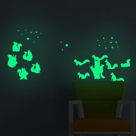 Glow in The Dark Stickers Squirrel Wall Decals,26pcs PET Lovely Squirrel Wall Stickers for Kids, Squirrel Wall Decals for Boys and Girls Room, Cute Squirrel Stickers for Kids (Squirrel)