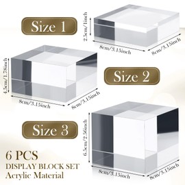 Geelin 6 Pcs Acrylic Risers Stands Display Block Clear Polished Acrylic Cube Solid Display Pedestal Stand Square for Small Jewelry Perfume Photography Collection Food Doll Wedding Christmas 3 Size